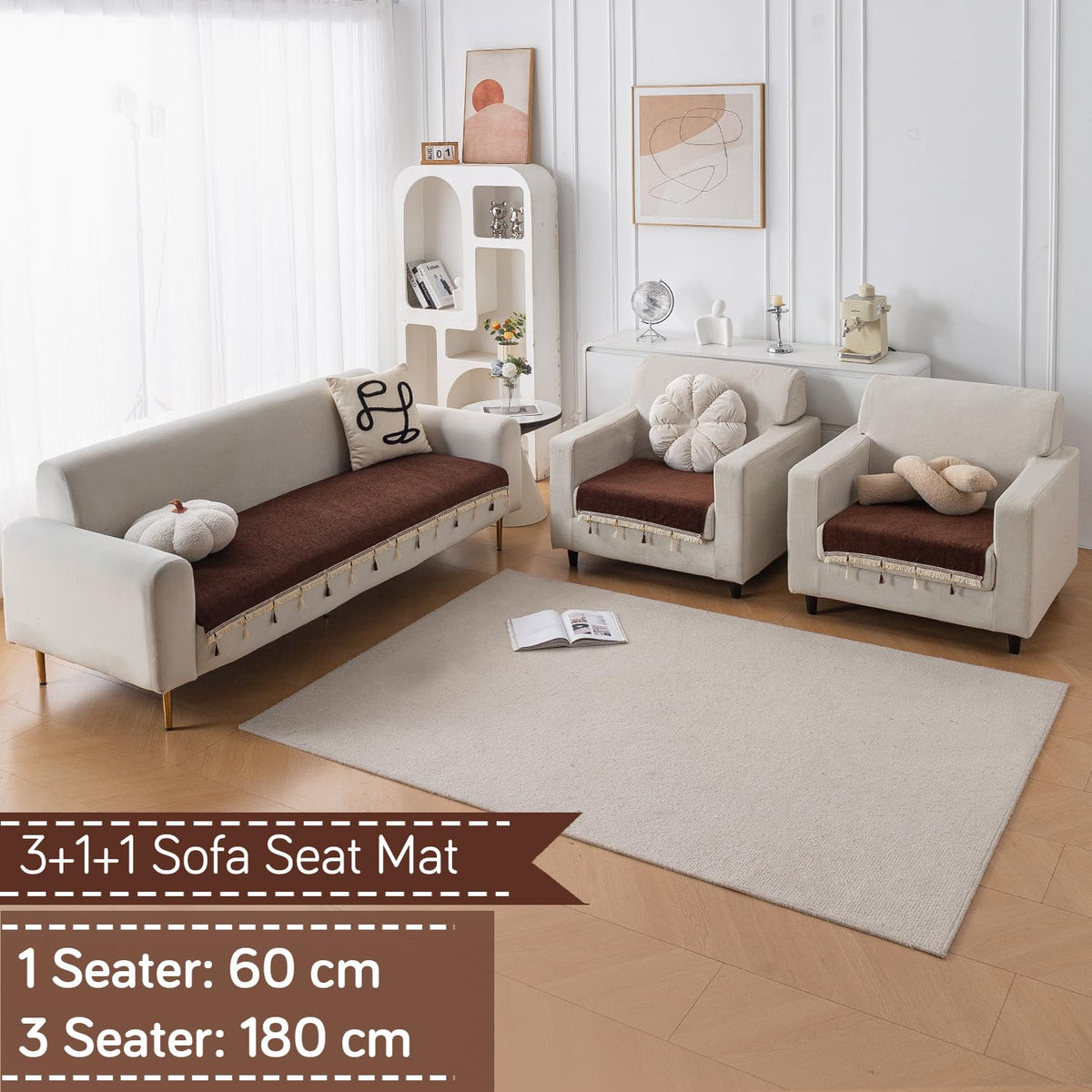 Serenity Tassel Chenille Sofa Cover with Tassel – Chestnut Luxe