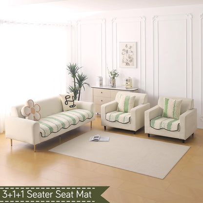 Luxury Wavy Anti Slip Plush Sofa Cover Mat, Pistachio Green