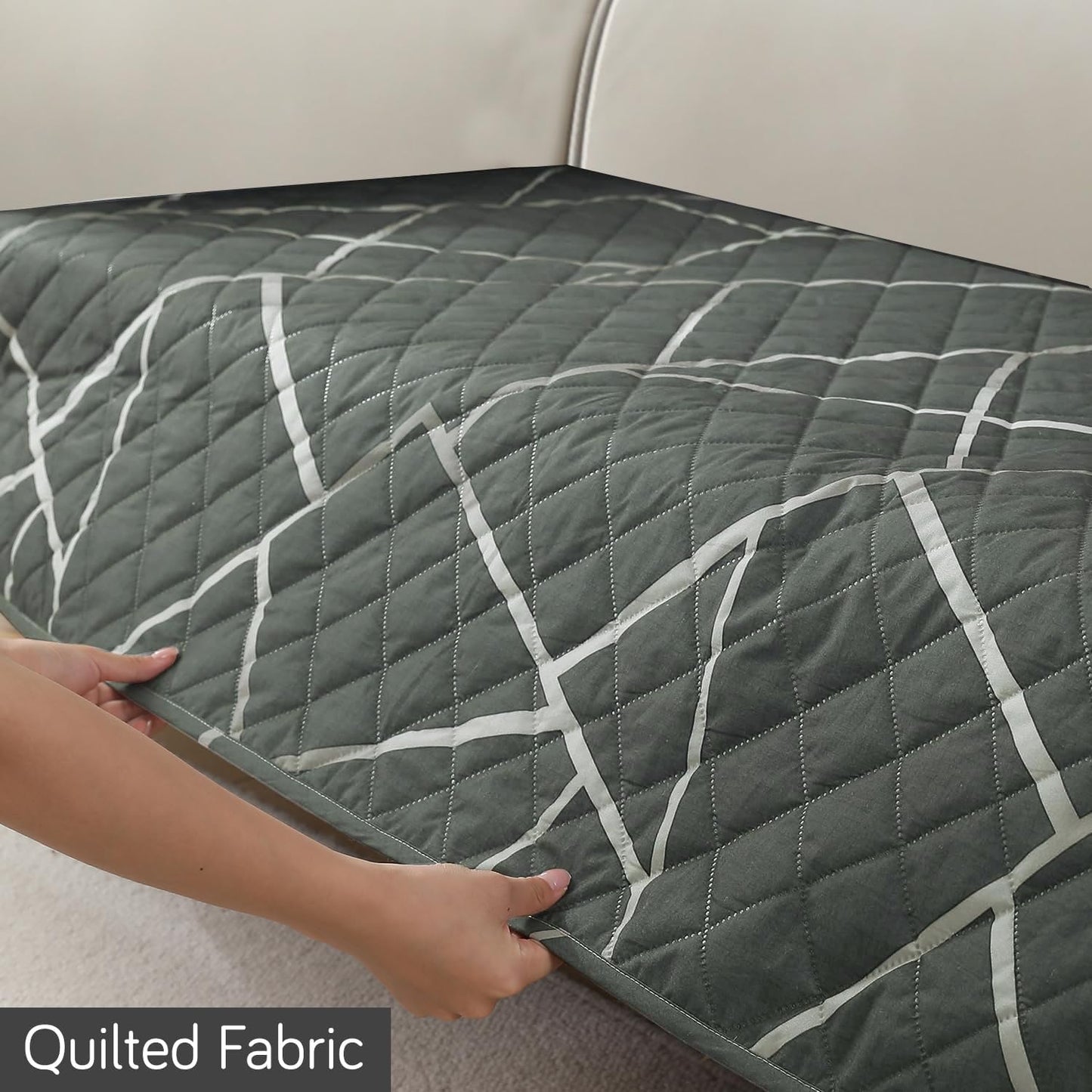 Quilted 1/2/3 Seater Waterproof and Anti-Slip Sofa Cover Mat, Abstract Geometric Shadow Grey