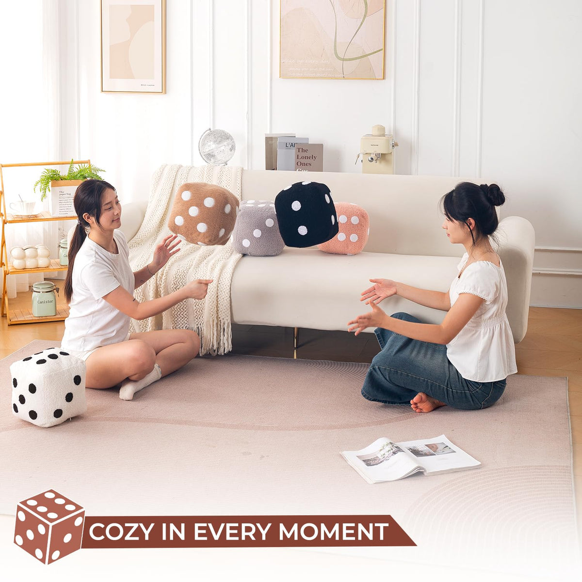 HOKIPO Dice Shaped Plush Cushion for Gaming Room & Kids Decor, 22 cm, Black