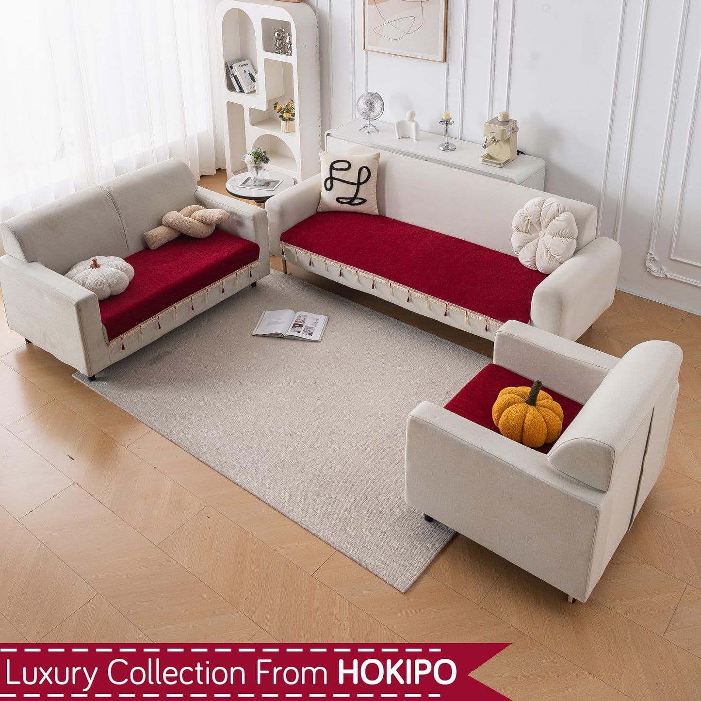 Serenity Tassel Chenille Sofa Cover with Tassel – Crimson Ruby