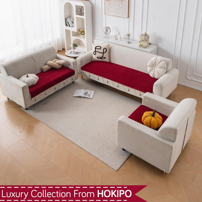 Serenity Tassel Chenille Sofa Cover with Tassel – Crimson Ruby