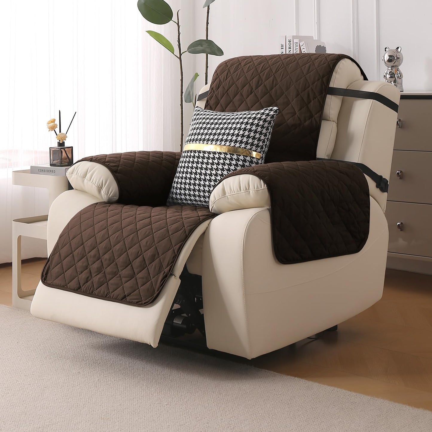UrbanQuilt Recliner Sofa Slipcover Mat with Dual Belt for 1/2/3 Seater -  Chocolate Brown
