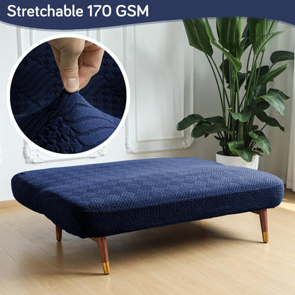 Buy Navy Blue colour Luxurious Jacquard Stretchable 170 GSM futon sofa covers | HOKIPO