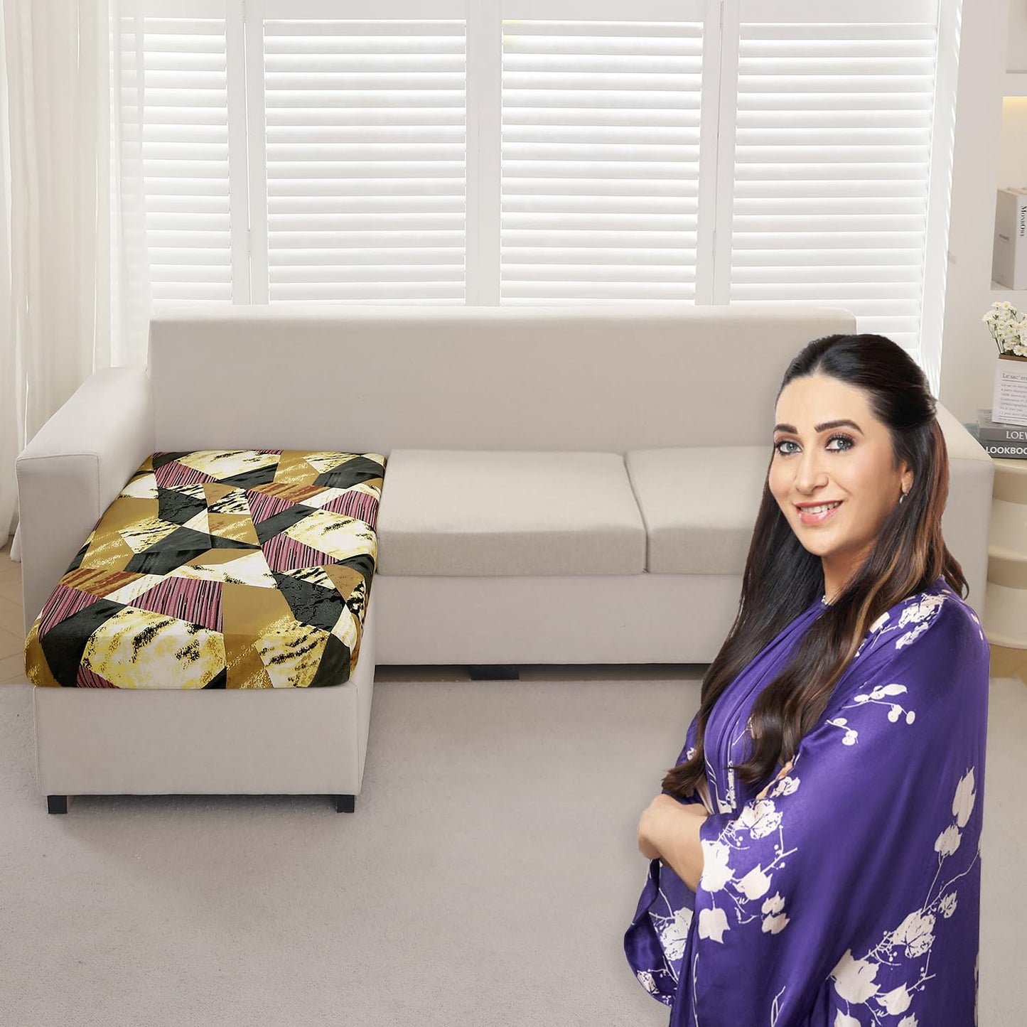 140 GSM Stretchable Printed Elastic Sofa Cushion Seat Cover for 1 /2 /3 Seaters / Pieces for Sofa, Wine Abstract Geometry