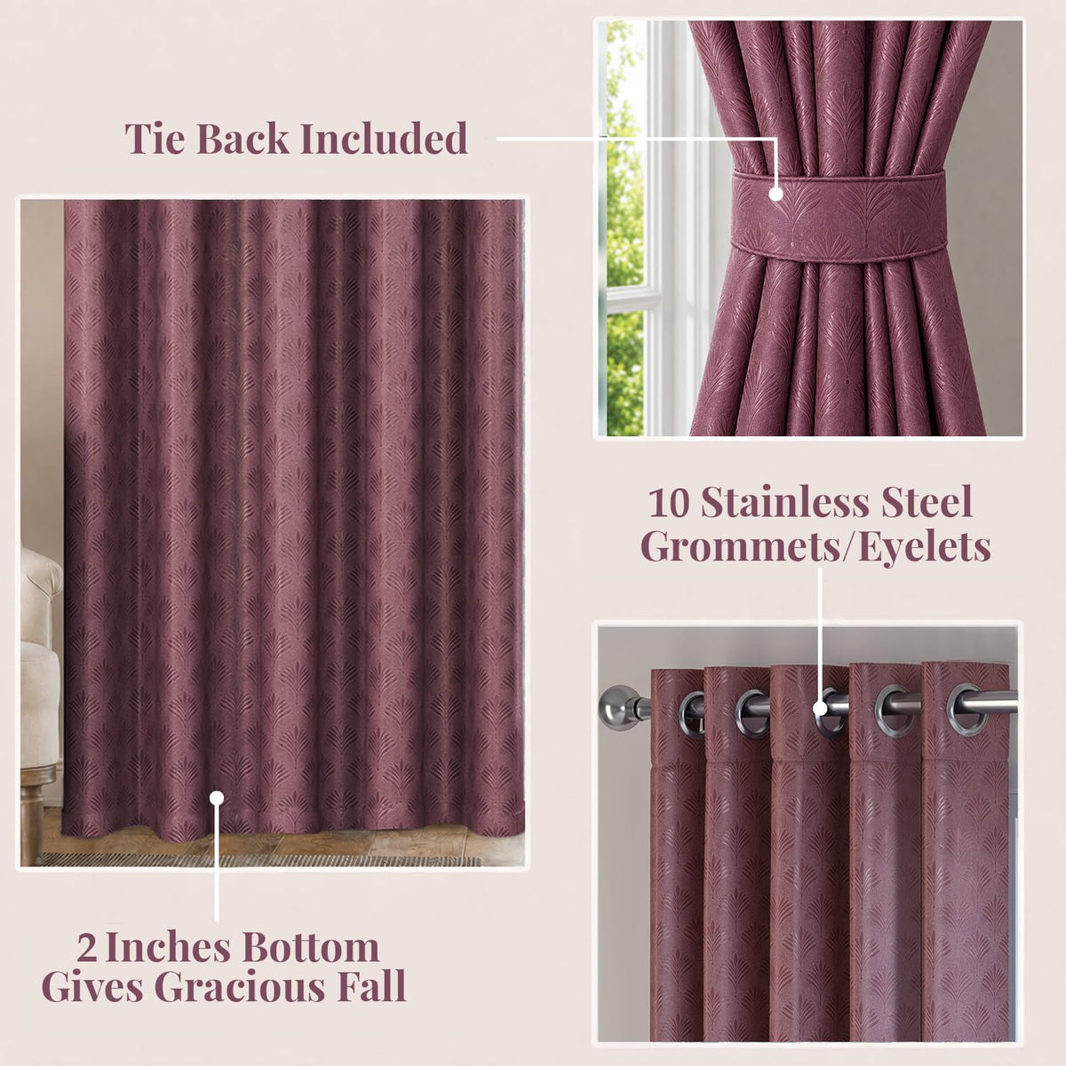 HOKIPO Palmea True Blackout Curtains, 7 Feet Long - Onion Pink - image 5
