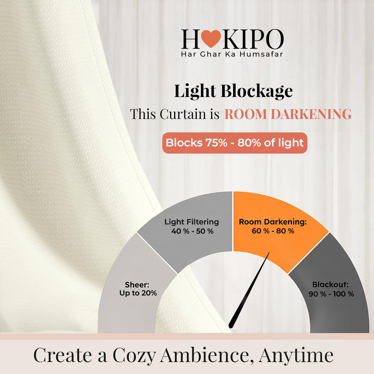 HOKIPO Atmosphere Dimout Curtains, 7 Feet Long - Ivory Cream - image 5
