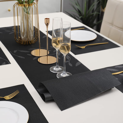 PVC Dining Table Mats, Black Leaves