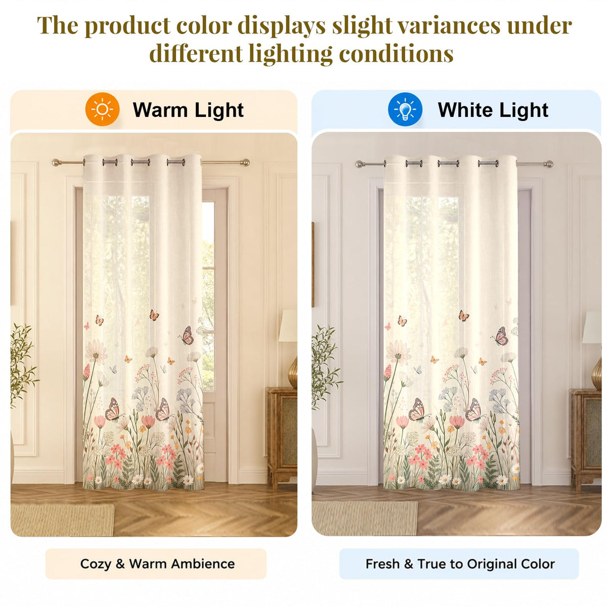 HOKIPO Meadow Bloom Sheer Curtains, 7 Feet Long - Butterfly Meadow - image 5