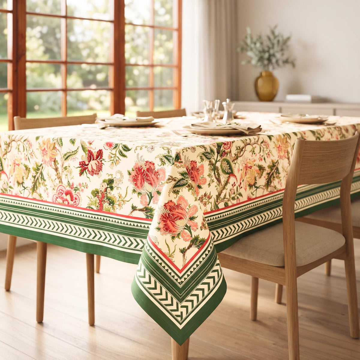 HOKIPO Jacobean Floral 6 Seater Table Cloth, Green - image 7