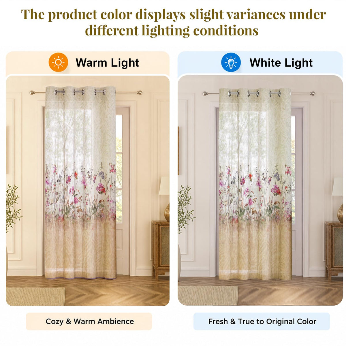 HOKIPO Petal Breeze Sheer Curtains, 7 Feet Long - Champagne Grace - image 5