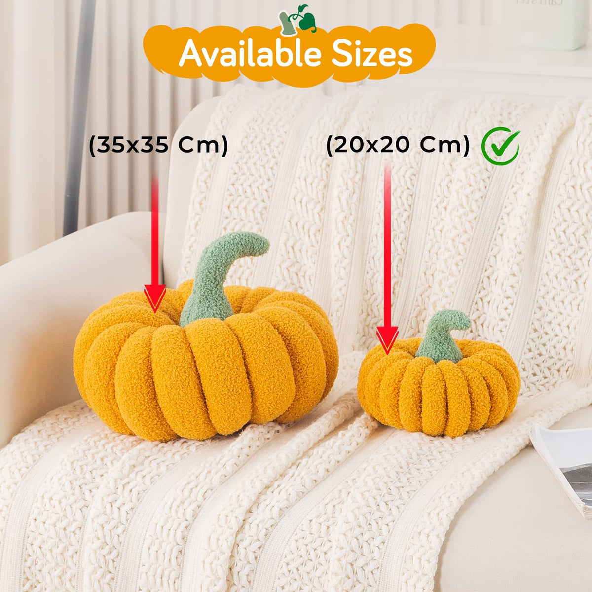 HOKIPO Pumpkin Shaped Throw Pillow for Fall & Party Decor, 20 cm, Yellow