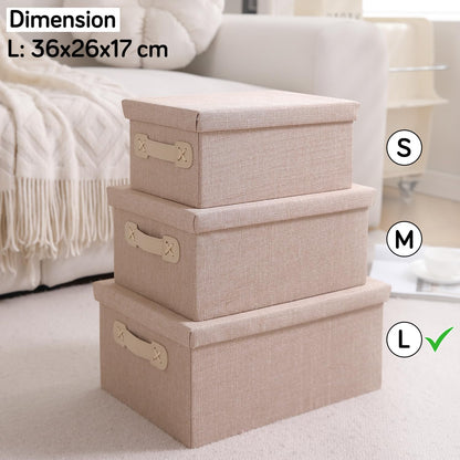 Organisers Storage Box with Lid, Beige, Pack of 1/2