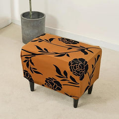 Stretchable 140 GSM Footstool Cover, Copper Brown Floral