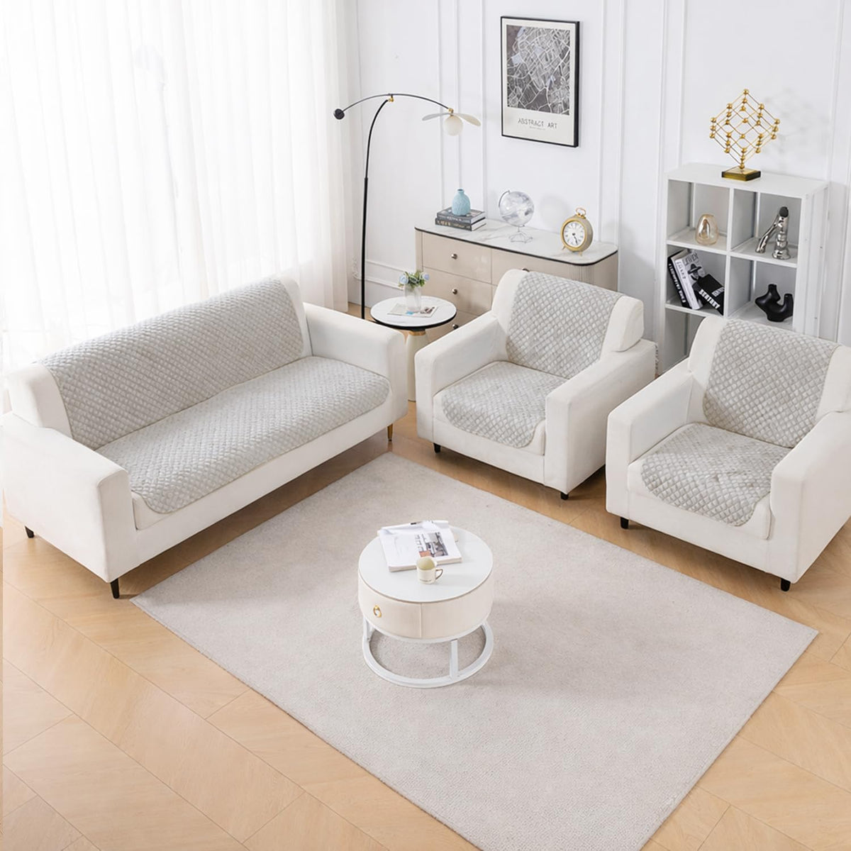 Quilt Classic 5-Seater Sofa Cover (3+1+1), Light Grey