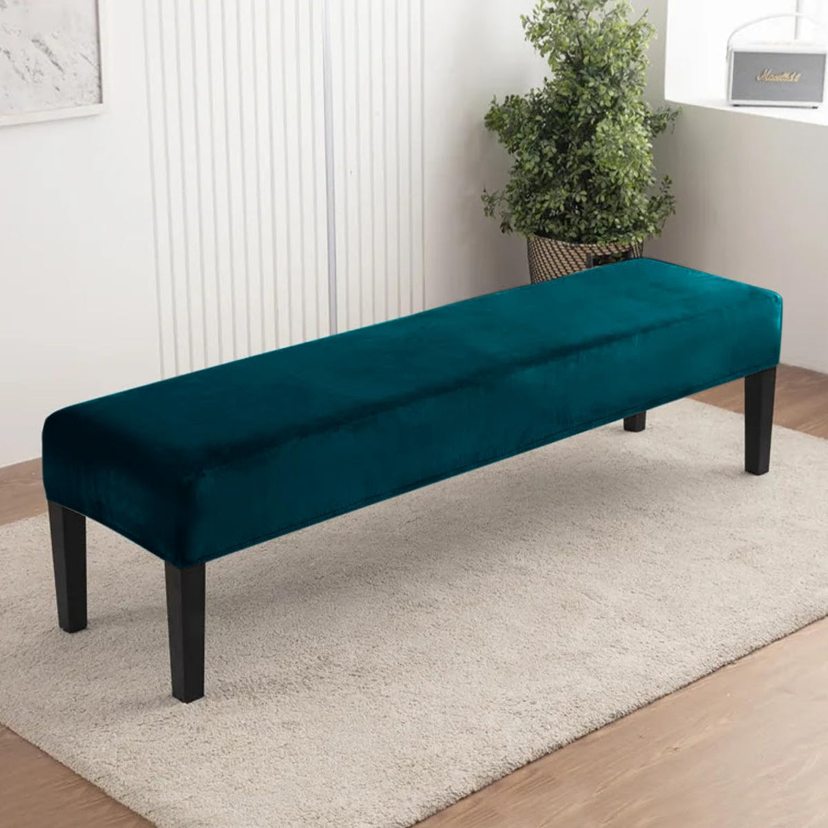 Elastic Fitted Dining Bench Slipcover, Peacock Blue