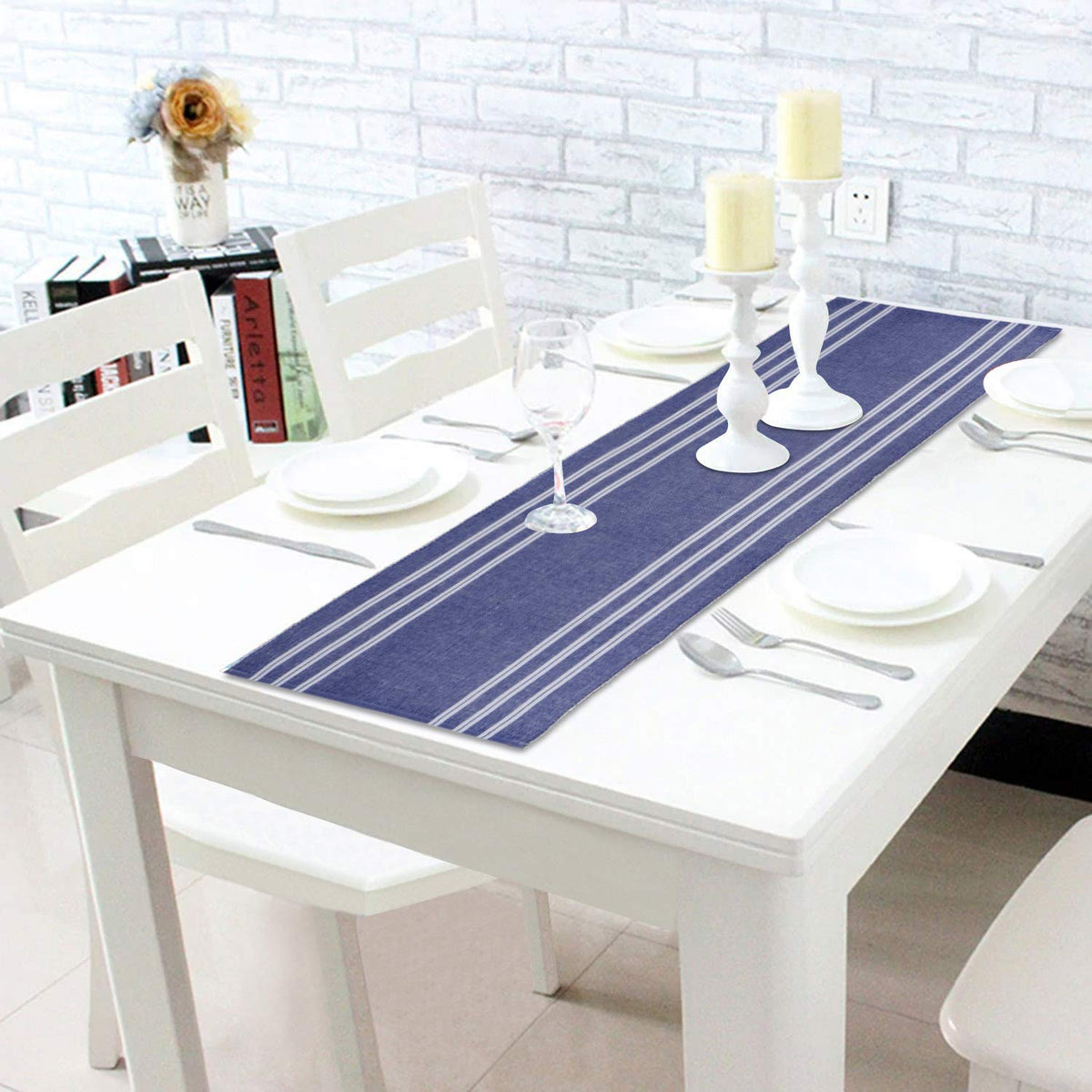 Buy Blue Colour Cotton Ribbed Table Runner Online - HOKIPO | Har Ghar ka Humsafar