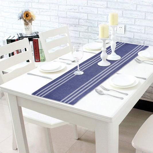Cotton Ribbed Washable Table Runner for Dining Table 4 Seater, 12x54 Inches, Blue
