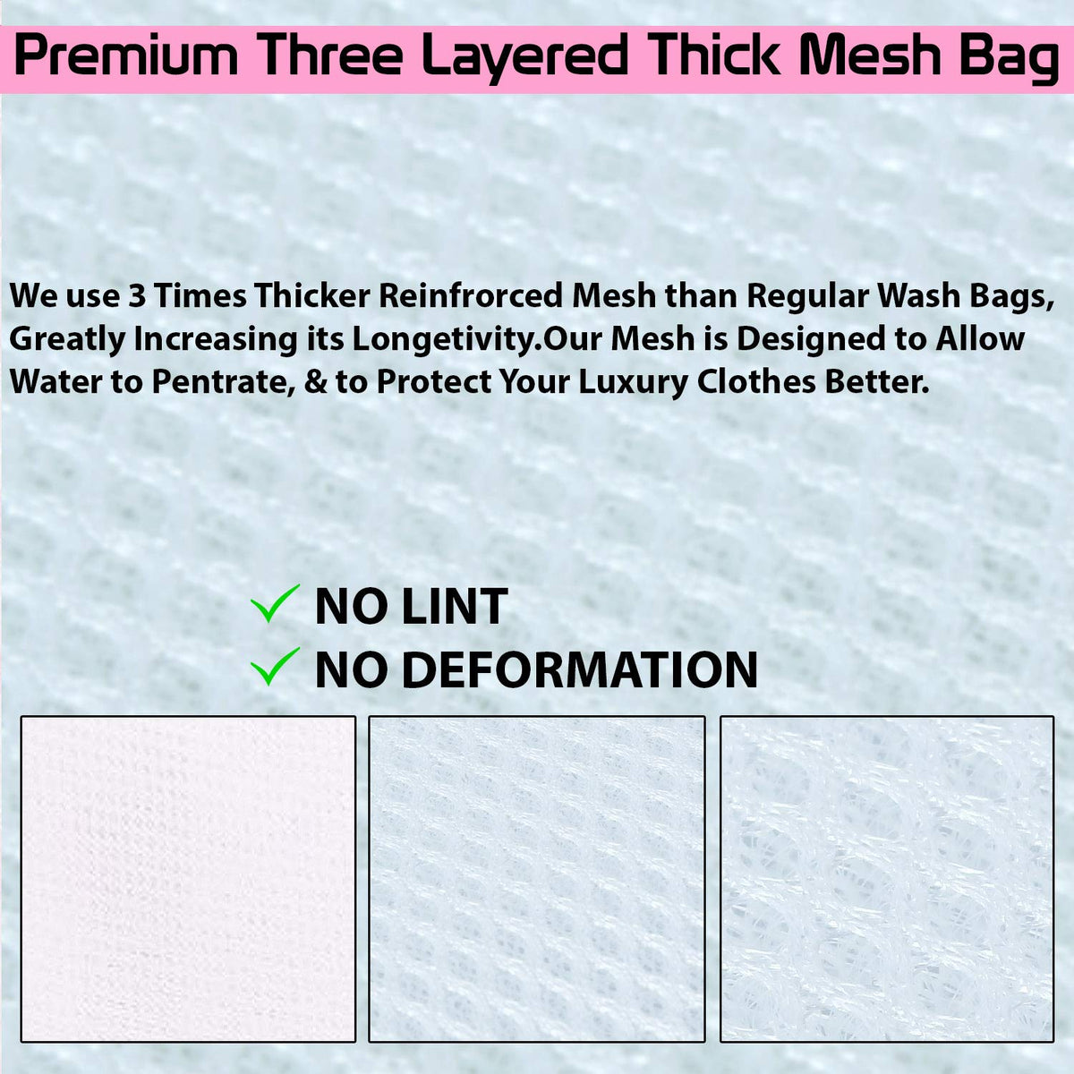 Premium Dual Layered Mesh Bags for Laundry Clothes Washing Bag, Pack of 3 (White)