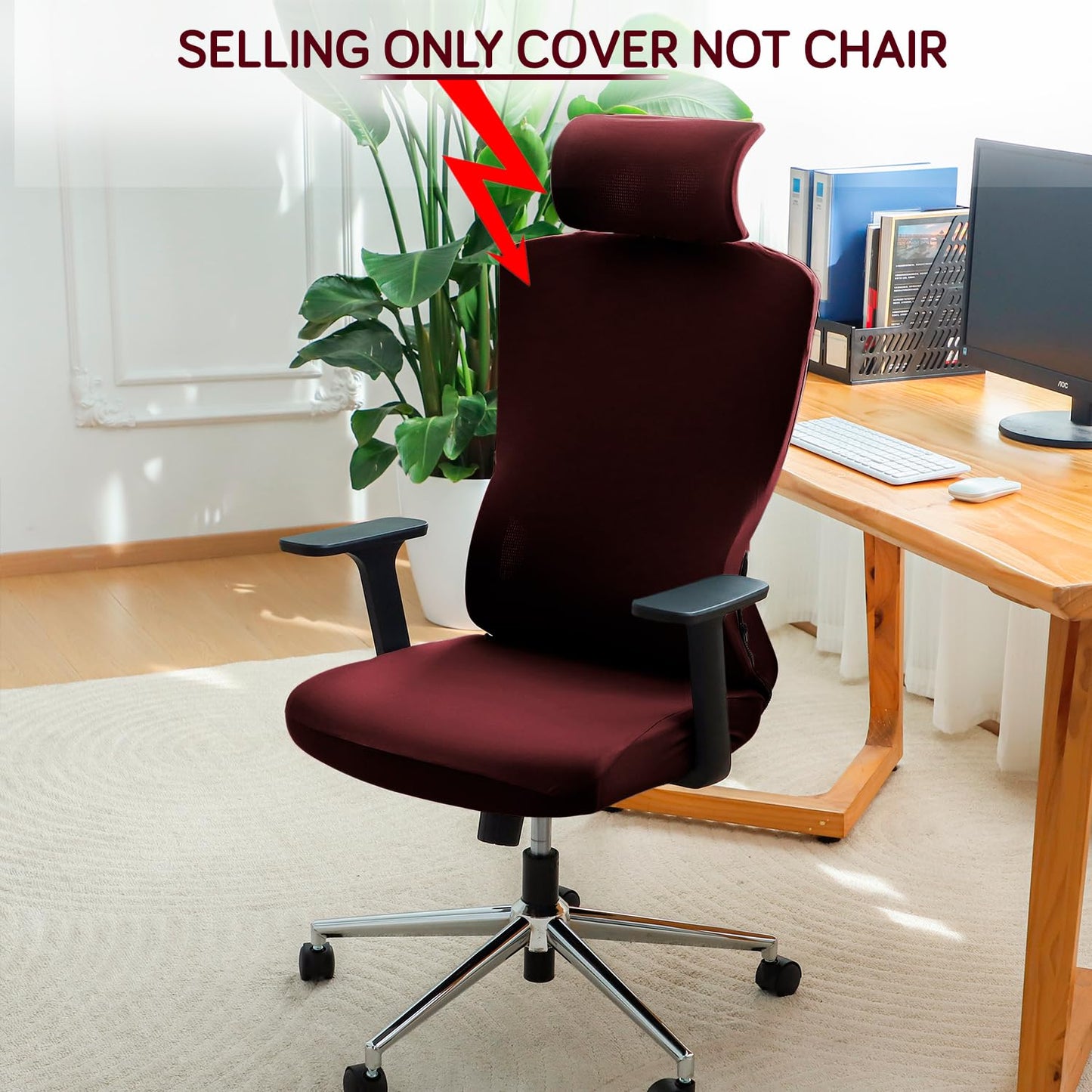 Office Chair Cover with Headrest and Stretchable Chair Seat Covers,  Burgundy