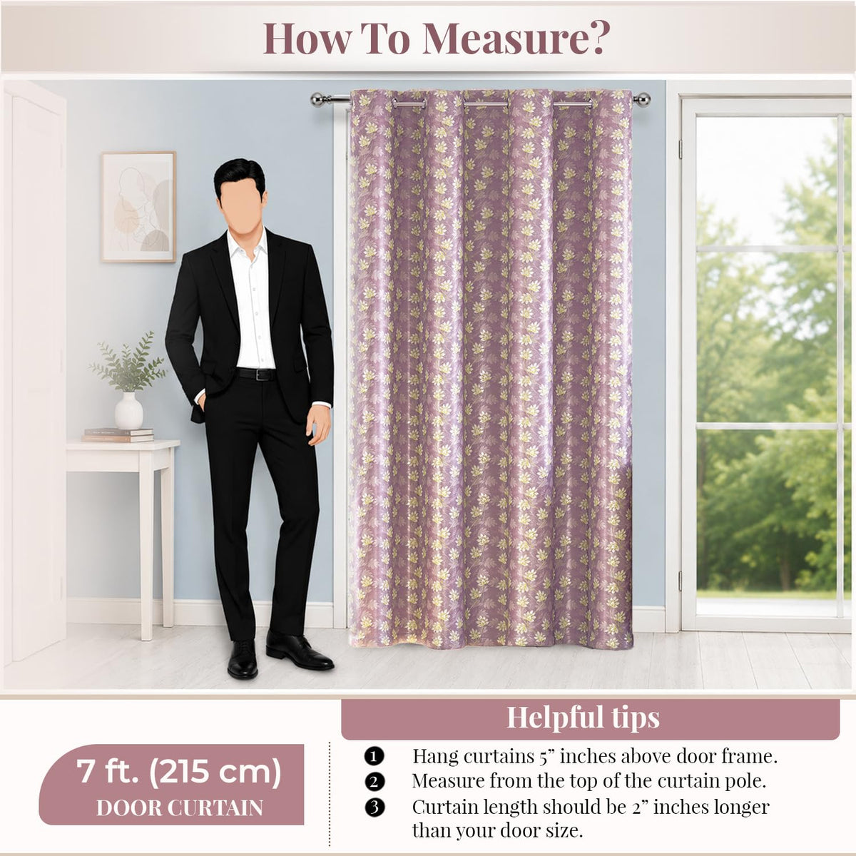 HOKIPO Vogue Shine Eyelet Curtains, 7 Feet Long - Misty Rose - image 8