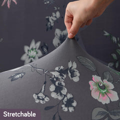 Stretchable 140 GSM Footstool Cover, Bentonite Grey Budding Florals