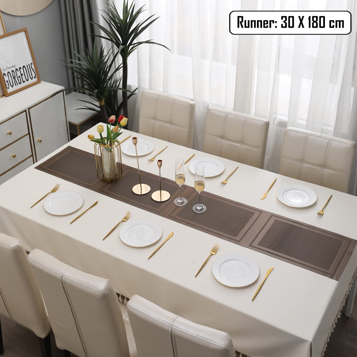 Buy Copper Brown Colour PVC Table Runner for 6 Seater (30x180cm) | HOKIPO