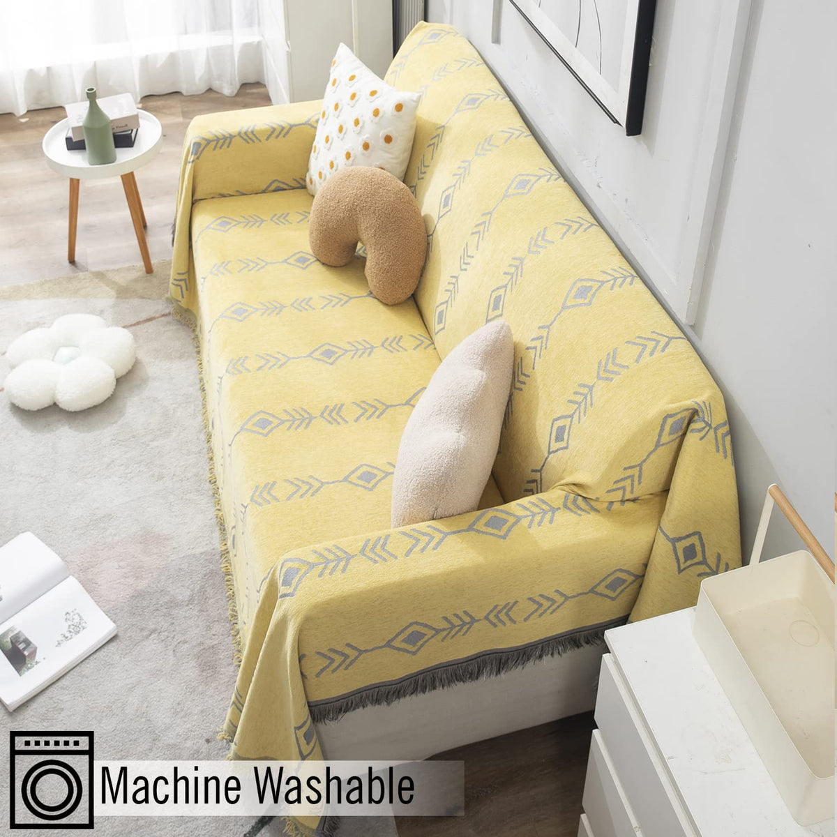 Yellow Aztec, Thick, Soft and Pet Friendly Chenille Sofa Cover Throw