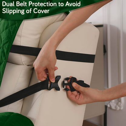 UrbanQuilt Recliner Sofa Slipcover Mat with Dual Belt for 1/2/3 Seater - Forest Green