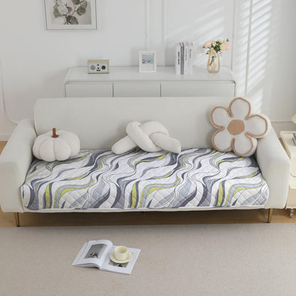 Quilted 1/2/3 Seater Waterproof and Anti-Slip Sofa Cover Mat, Curved Lines Pearl White