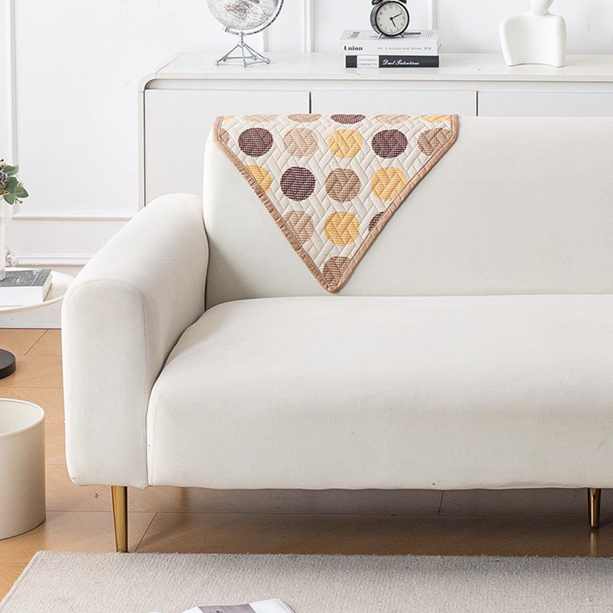 'Homehues' Printed Quilted Sofa Cover Mats, Brown Polka Dot