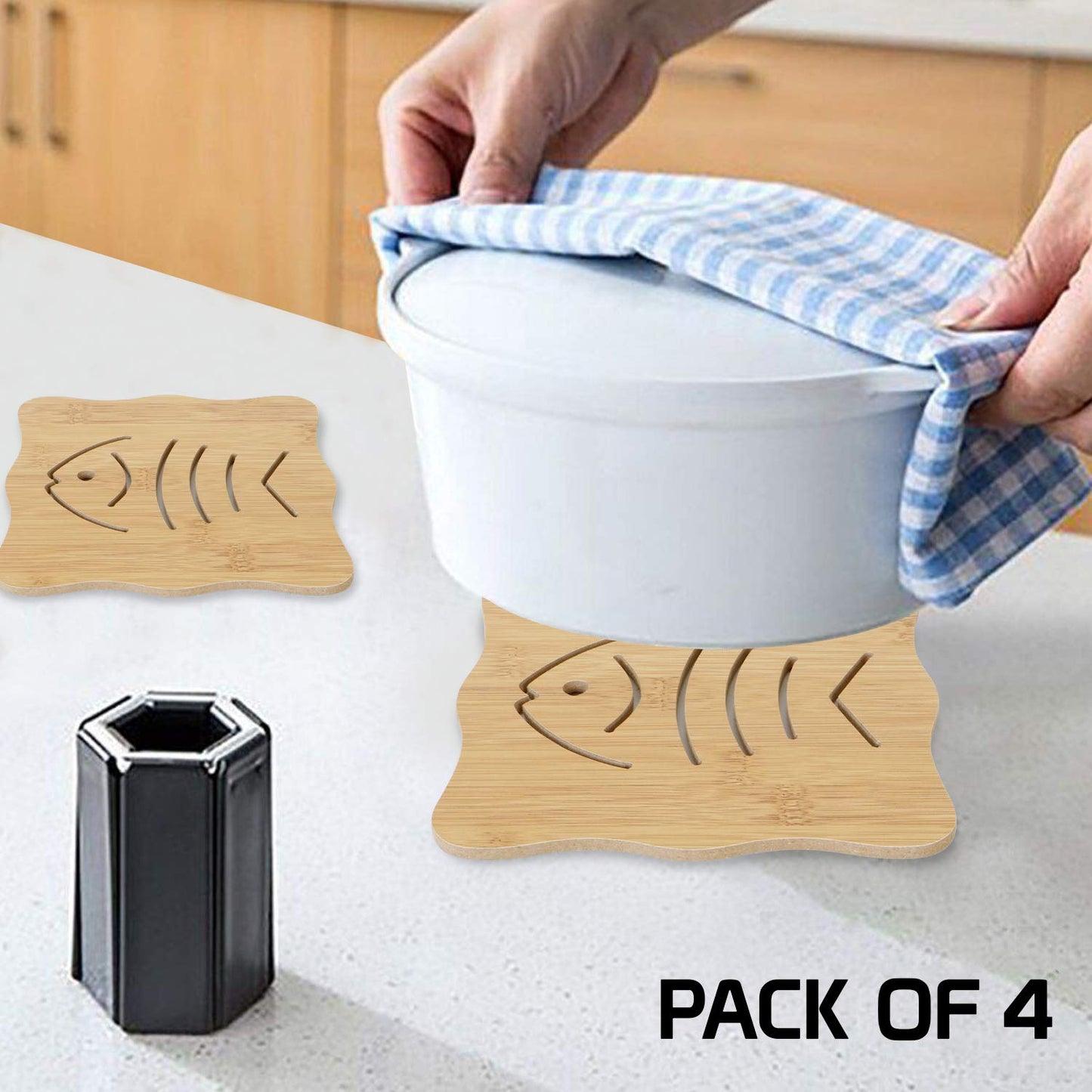 HOKIPO Eco-Friendly Bamboo Coasters for Dining Table Heat Pad for Kitchen - Pack of 2/4/6