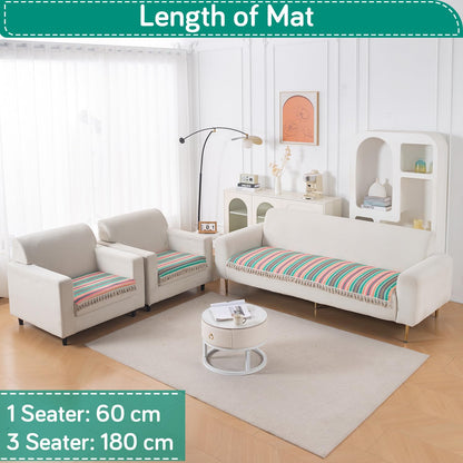 Artisan Boho 5-Seater Sofa Seat Mat with Tassels (3+1+1), Mint Green