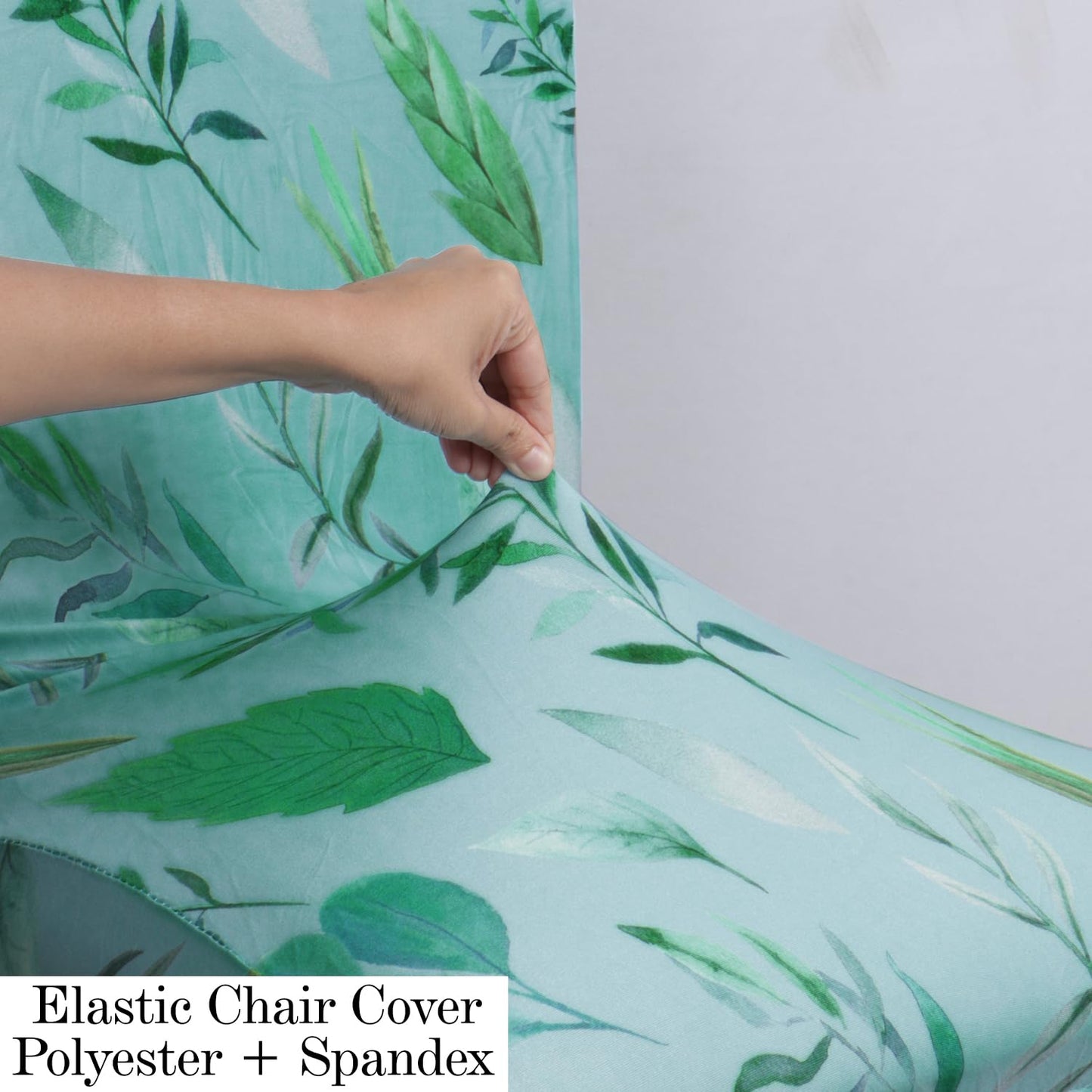 Polyester Dining Chair Covers Set of 4/6 with Matching Tablecloth, Varied Leaves Rhine Blue