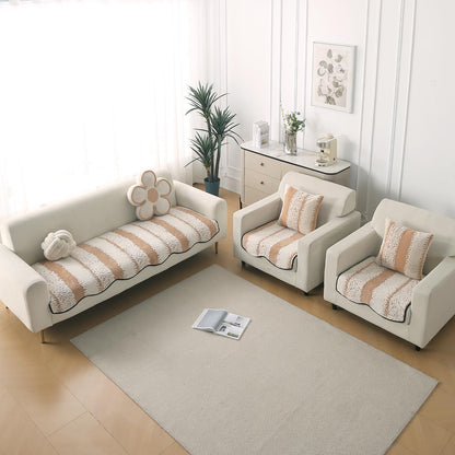 Luxury Wavy Anti Slip Plush Sofa Cover Mat, Desert Brown