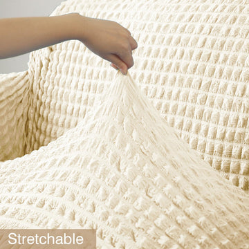 Cream Elastic stretchable Turkish Bubble frill sofa cover set