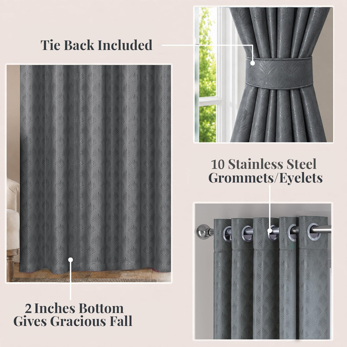 HOKIPO Palmea True Blackout Curtains, 7 Feet Long - Grey - image 5