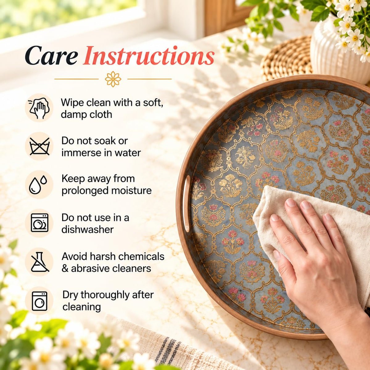 HOKIPO Round Serving Tray 12 in, Engineered Wood, Shahi Gulnaar - image 7