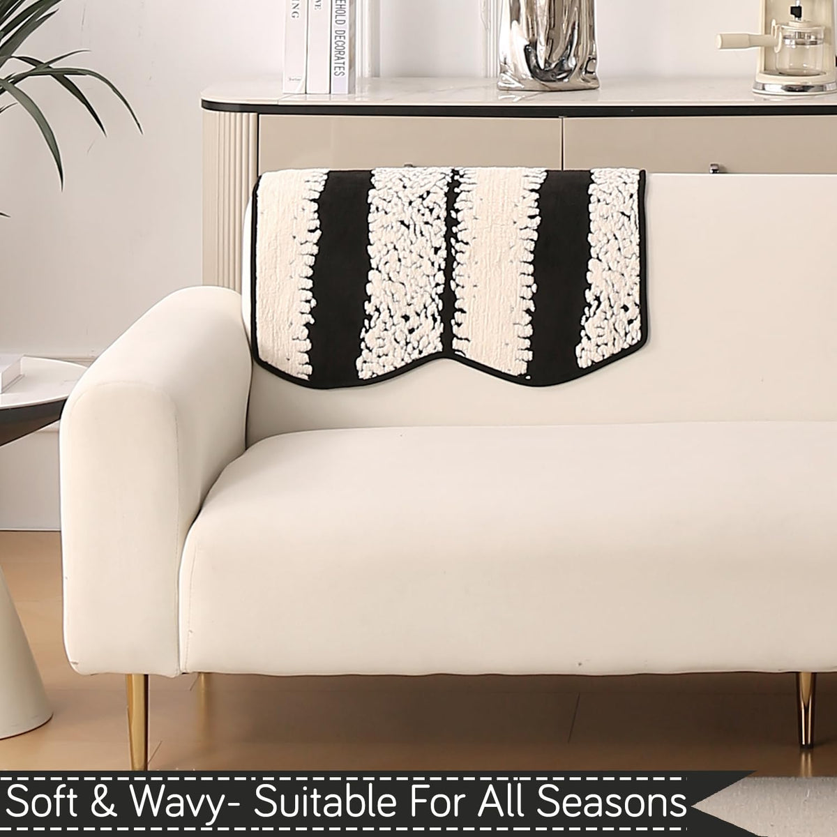 Luxury Wavy Plush Anti-Slip Sofa Cover Mats - Black