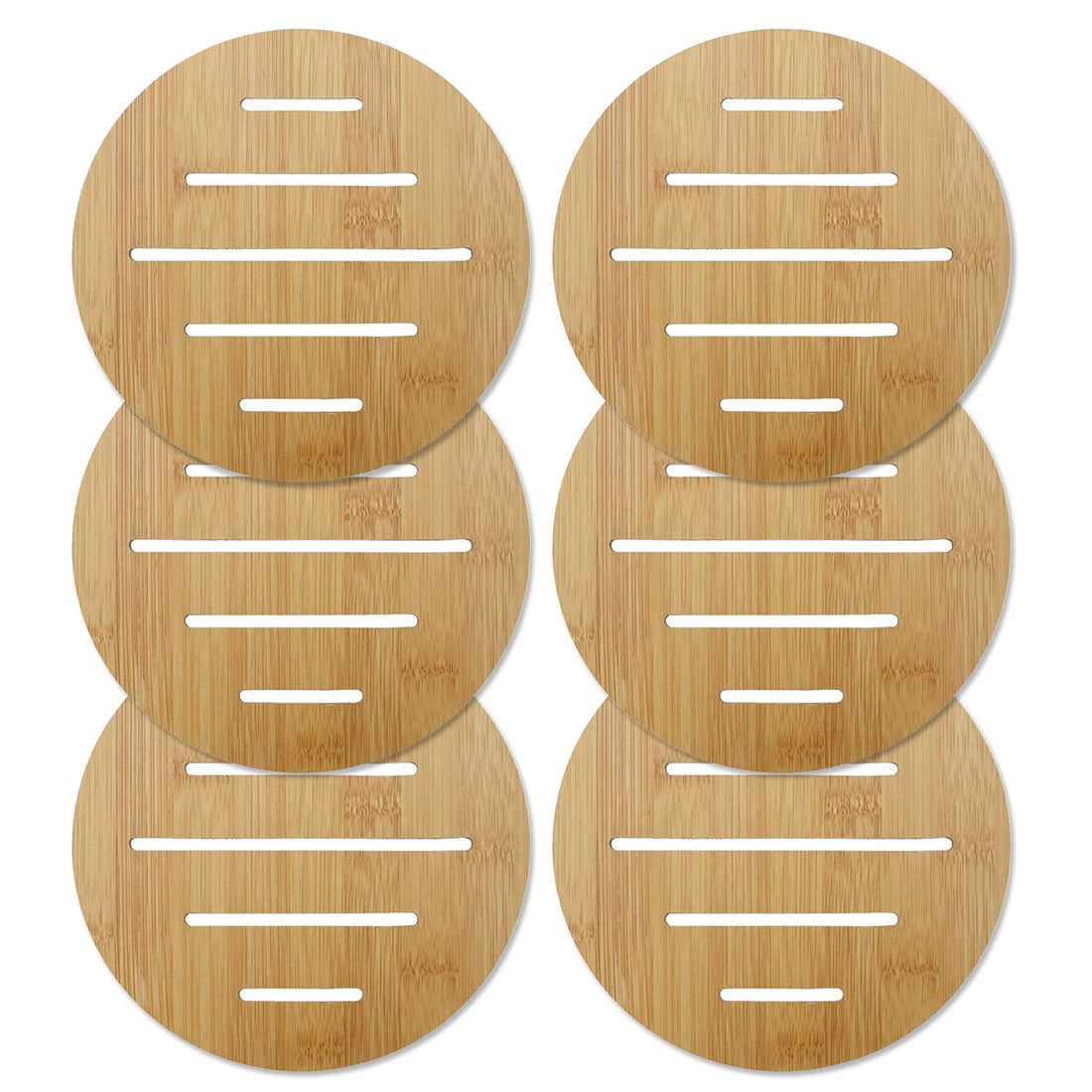 Eco-Friendly Extra Thick Bamboo Wooden Coasters for Dining Table Heat Pad for Kitchen - Pack of 6