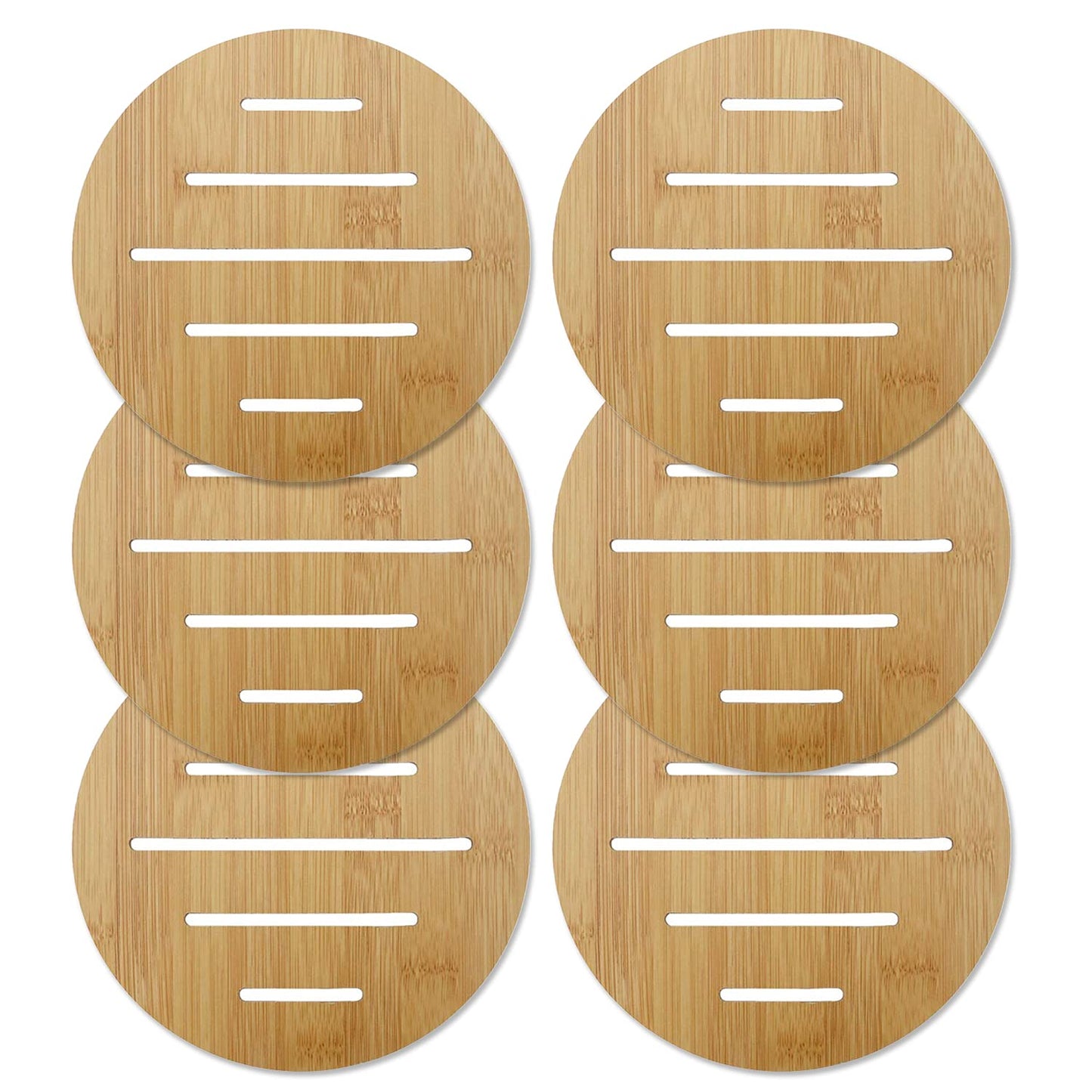 HOKIPO Eco-Friendly Extra Thick Bamboo Wooden Coasters for Dining Table Heat Pad for Kitchen - Pack of 2/4/6