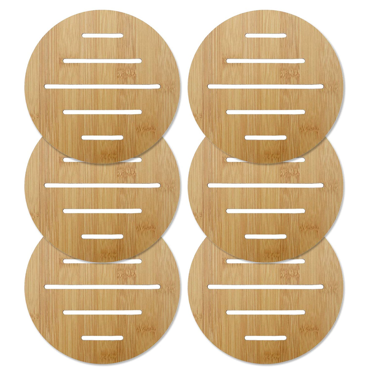 Eco-Friendly Extra Thick Bamboo Wooden Coasters for Dining Table Heat Pad for Kitchen - Pack of 6