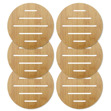 Eco-Friendly Extra Thick Bamboo Wooden Coasters for Dining Table Heat Pad for Kitchen - Pack of 6