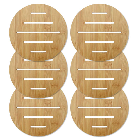 HOKIPO Eco-Friendly Extra Thick Bamboo Wooden Coasters for Dining Table Heat Pad for Kitchen - Pack of 2/4/6