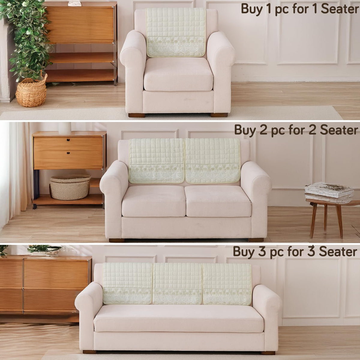 BelleLace Series Premium Imperial Milk Velvet Sofa Cover Mat with Lace Design -  Pearl White