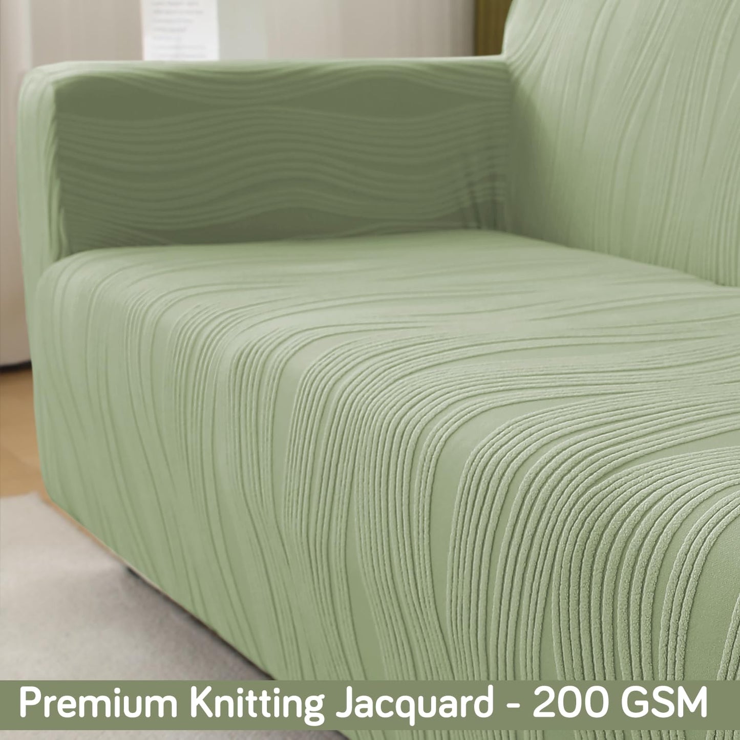 200gsm Knitting Jacquard Sofa Cover 1/2/3/4 Seater Fully Covered, Pastel Green