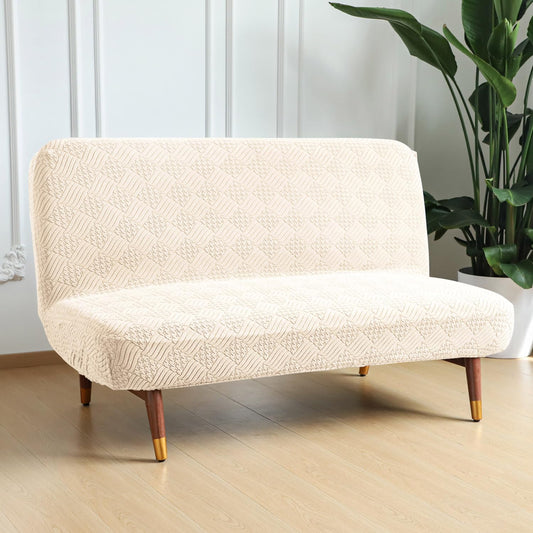 Luxurious Stretchable Spandex Jacquard Sofa-Cum-Bed Cover for Futon – Beige