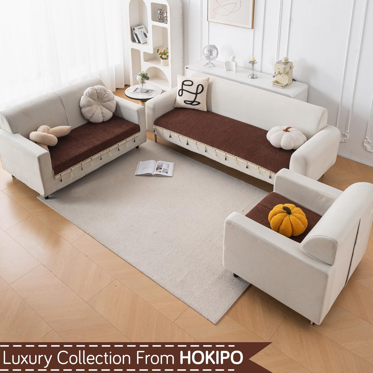 Serenity Tassel Chenille Sofa Cover with Tassel – Chestnut Luxe