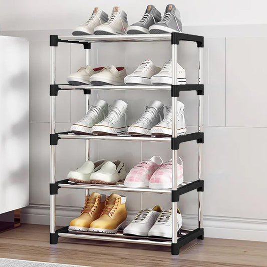 3/5 Layer Metal Shoe Rack for Home Outdoor Shoe Stand Organiser, Black