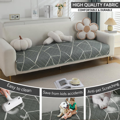 Quilted 1/2/3 Seater Waterproof and Anti-Slip Sofa Cover Mat, Abstract Geometric Shadow Grey